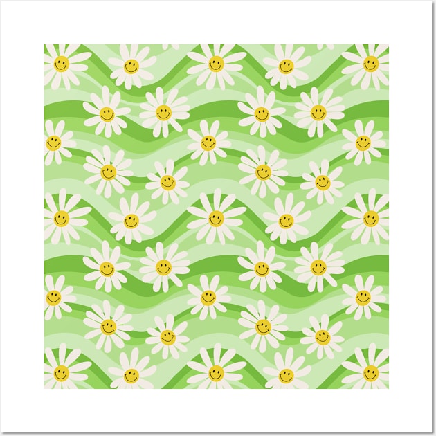 Wavy Daisies - Green Wall Art by Ayoub14